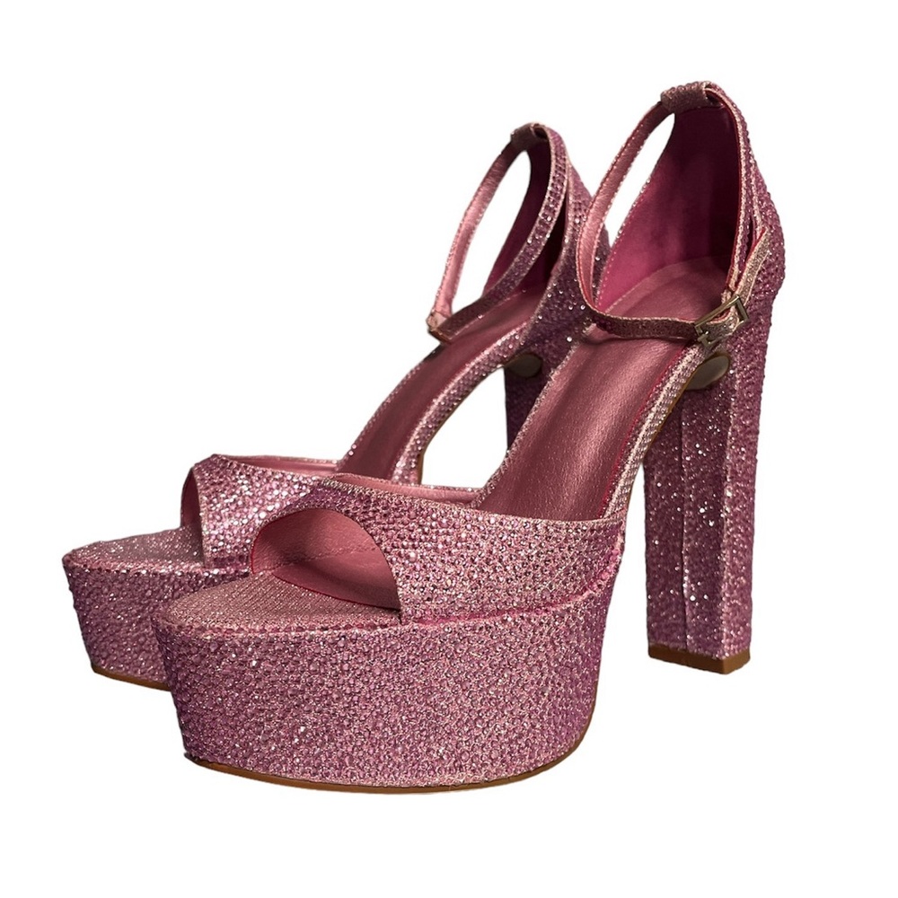 Ballet Pink Rhinestone Platform Ankle Strap High Heels